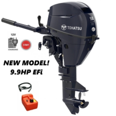 9.9HP Tohatsu Long Shaft EFi Manual & ELECTRIC START Tiller Control 4-Stroke Outboard Motor with 12L Fuel Tank & Line image